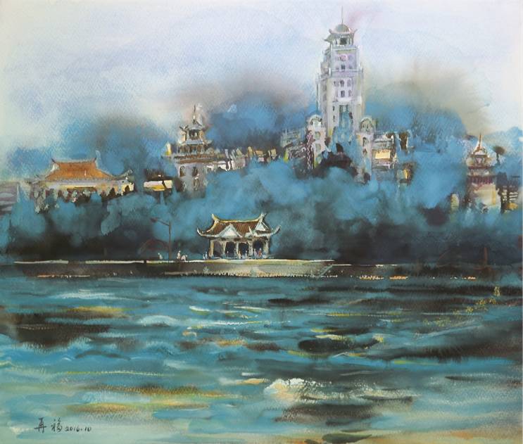 林再福 《集美学村·清馨》 50 × 60.5 cm 纸本水彩 2016