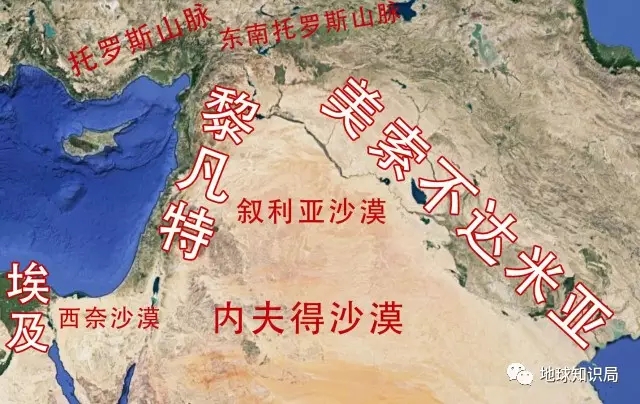 新月沃地东西两段—米索不达米亚与黎凡特—卫星图