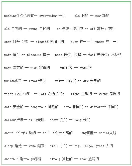 小学英语:近反义词大全,寒假提升英语的绝佳资