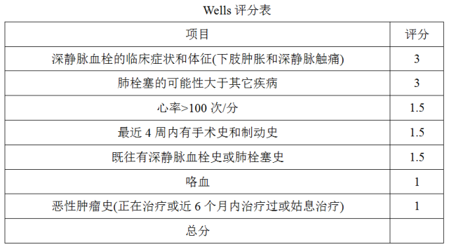 pe临床诊断评价评分表