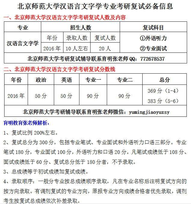 2017年北京师范大学汉语言文学专业考研复试