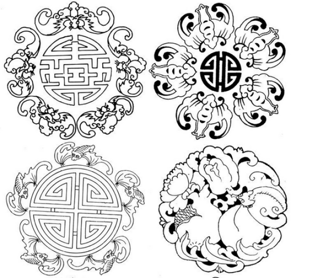 多种样式的五福临门图案 十二生肖均为动物,中国人在设计思维上既