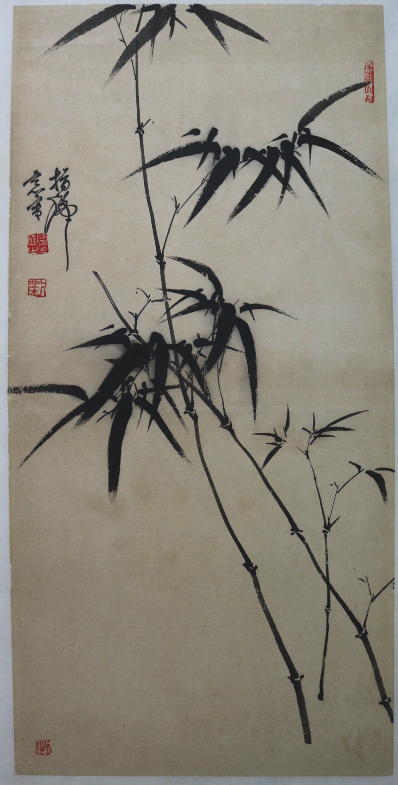 墨竹(68.3x33cm 古纸)漱石泉声入指弦(76.3x35.