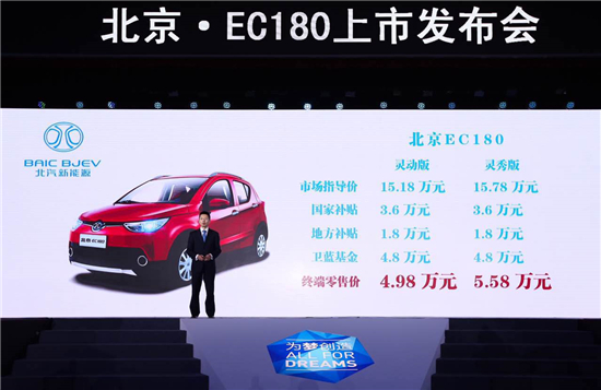 纯电动汽车EC180上市北汽新能源2017目的17万辆