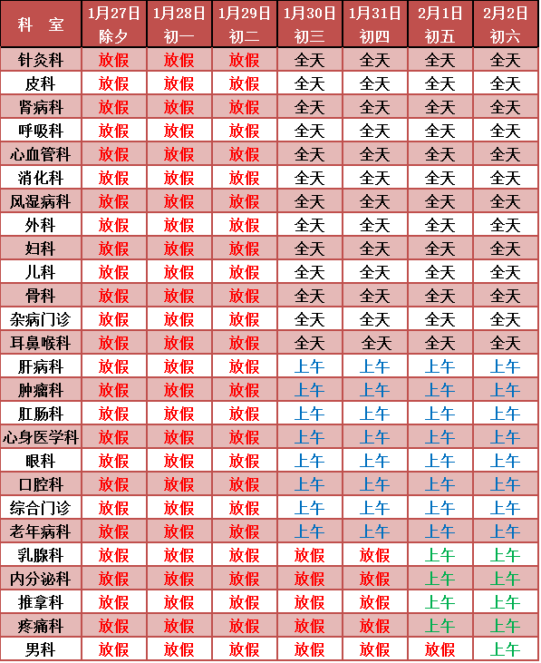 北京中医医院2017年春节门诊工作安排