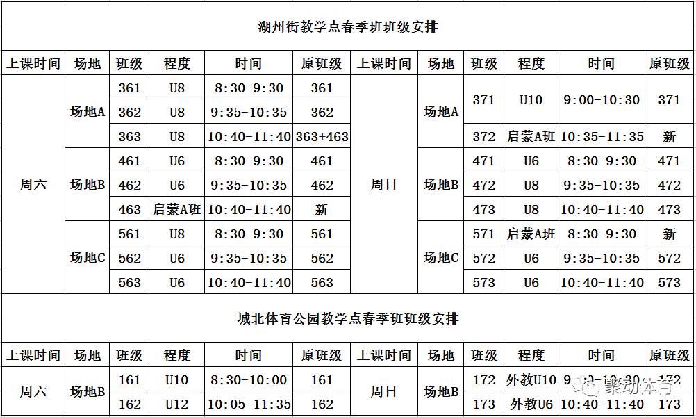 春季班排课表