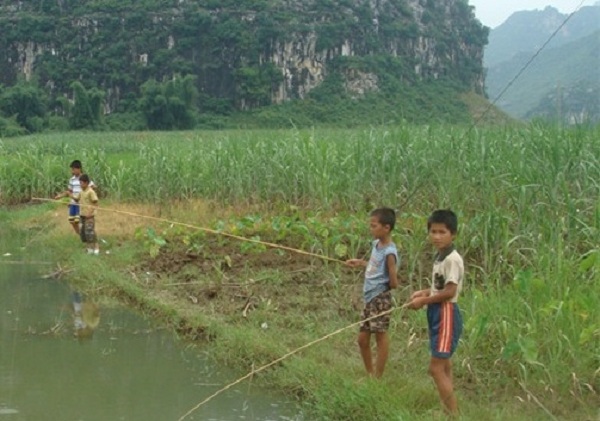 农村小孩童年的回忆,鱼漂用鸡毛,毛竹做钓鱼竿