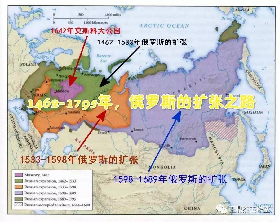 不过是个区区1300平方公里大小的莫斯科大公国,靠着长期的扩张,这国家