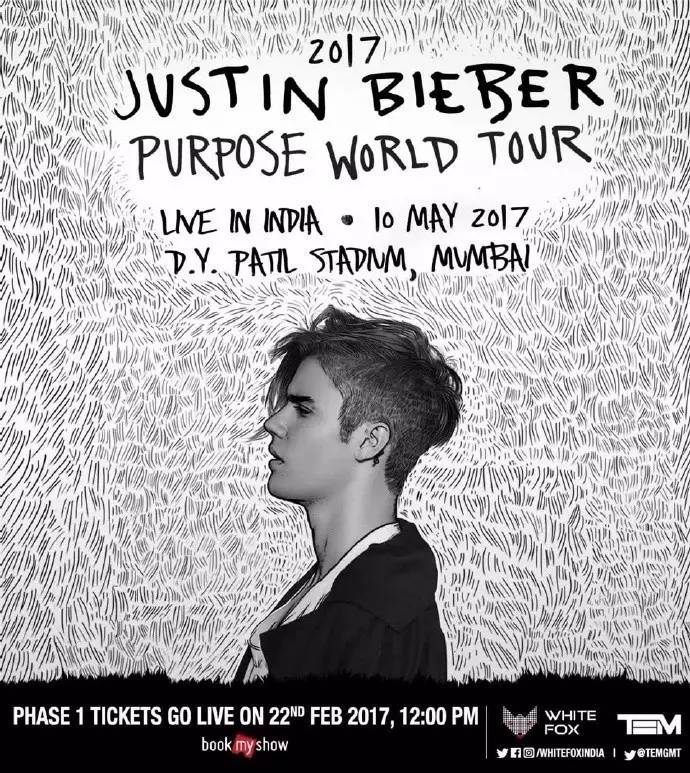 2017年purposetour5月10号印度(孟买)站门票将在2月22日下午开售!