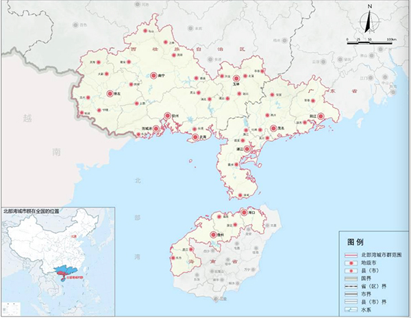 北部湾城市群规划范围包括广西壮族自治区南宁市,北海市,钦州市