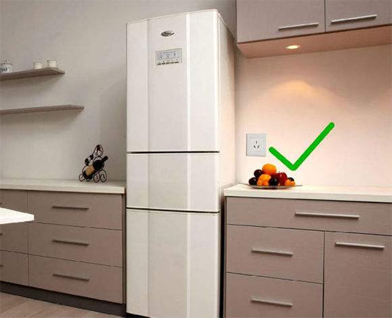 确定燃气热水器在厨房中墙面的位置来放置三孔或五孔插座