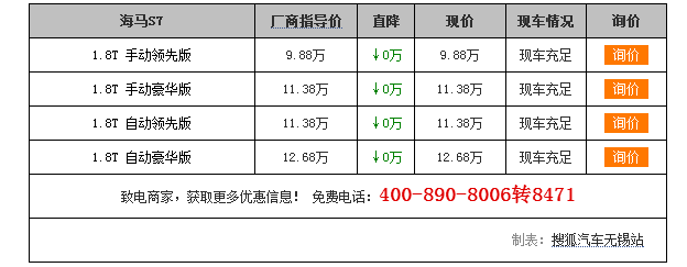 [无锡]海马S7售价9.88万起欢迎到店垂询