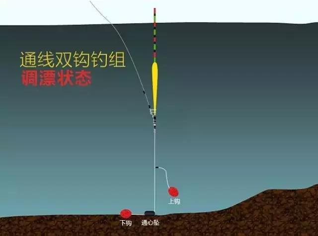 铅坠采用通心坠,在钓组入水找底后下钩和饵的重量就失去了对鱼线的