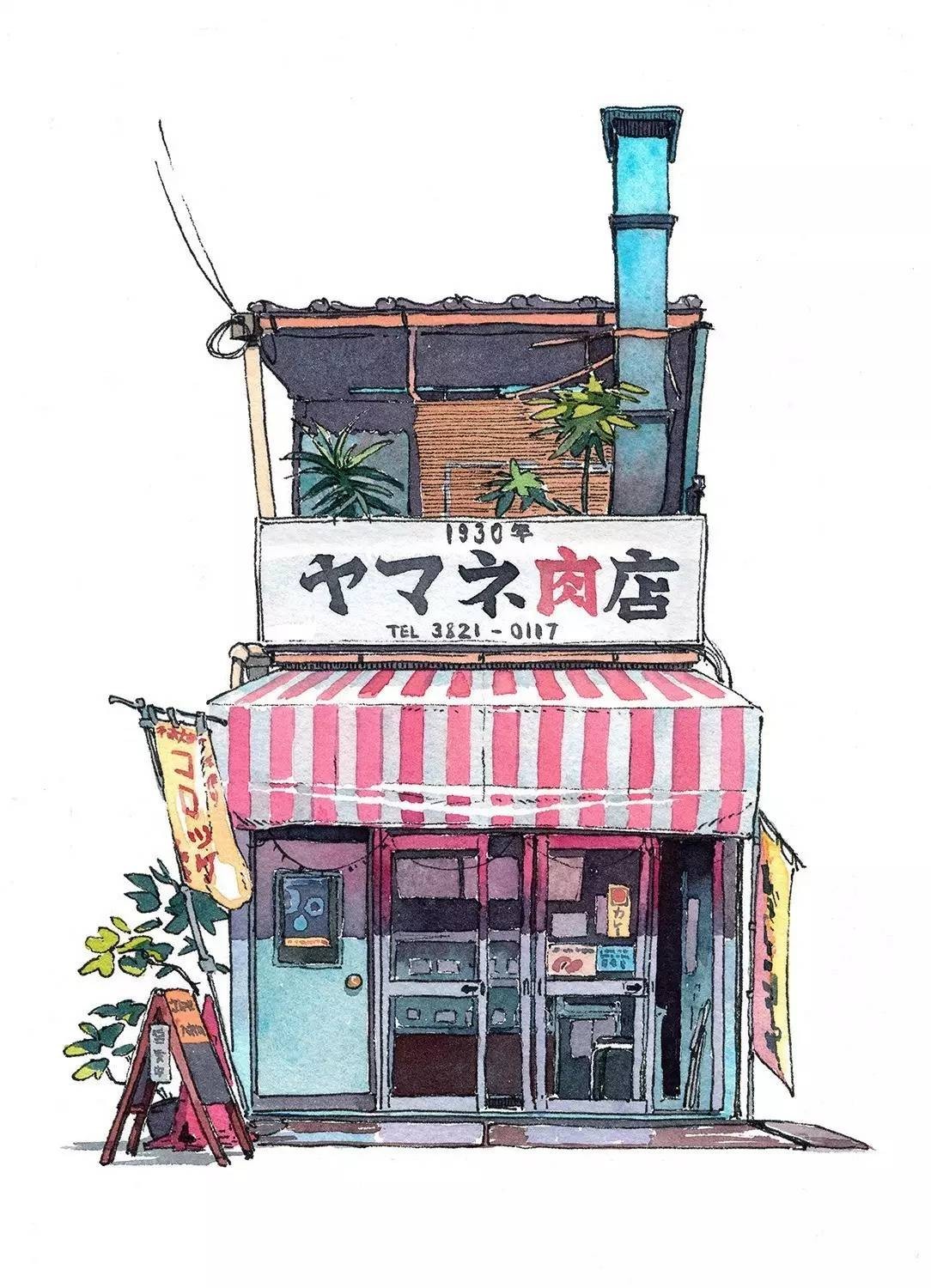 波兰插画师用绝美水彩画再现东京老店铺