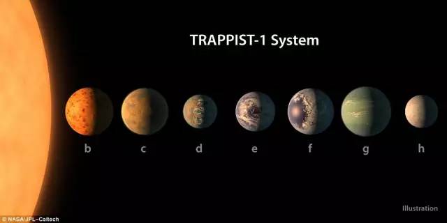 这是太阳和该星系主星"trappist-1"的对比,它是红矮星,直径只有太阳的