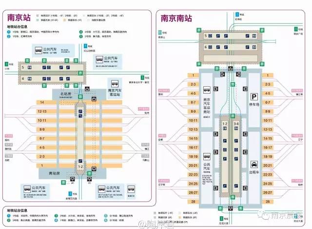 南京站和 南京南站这两个复杂的地铁站点,陶岸君还另外做了两个平面图