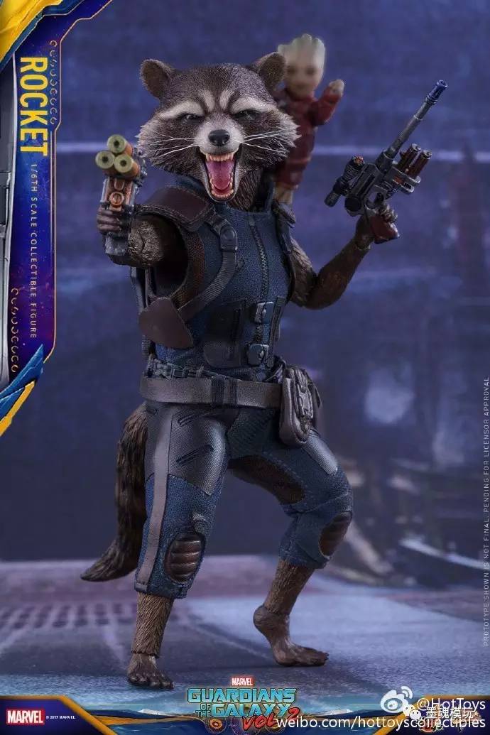 新品hot toys 1:6 银河护卫队2 浣熊2.0 火箭浣熊 小树人