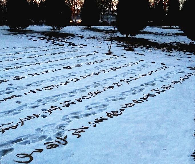 地上写字不稀罕 你见过用沙子在雪上写字么