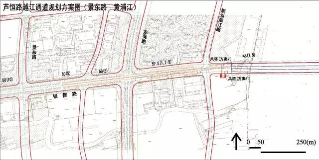 芦恒路越江通道红线规划图(景东路—黄浦江)