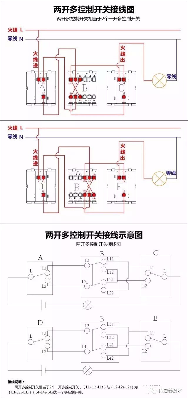 收藏!最全的开关接线图(单控,双控,三控)