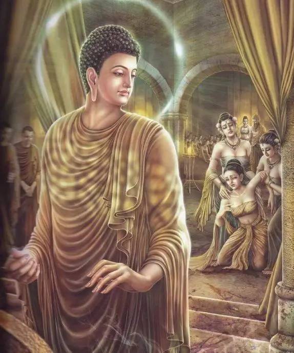 见昔日妻:佛陀与昔日的妻子耶输陀罗相见,并对她作了重要的开示.