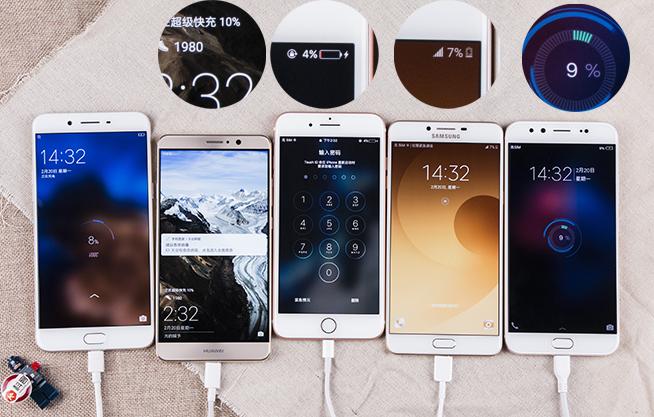 全球前五手机品牌充电速度比拼,华为最快苹果