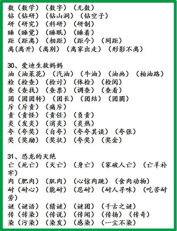 小学语文1-6年级生字组词!很实用,建议人手一份