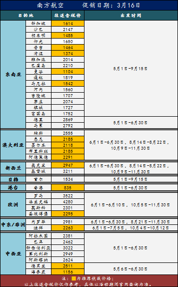 南航春秋天航国泰大促,600日本800东南亚2k澳