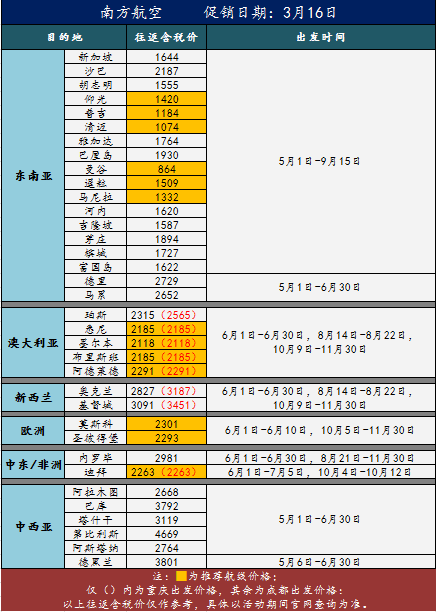 南航春秋天航国泰大促,600日本800东南亚2k澳