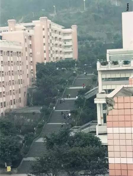 ▼重庆邮电大学的的"夺命天梯"共115级,爬过夺命天梯,其他的梯坎都是