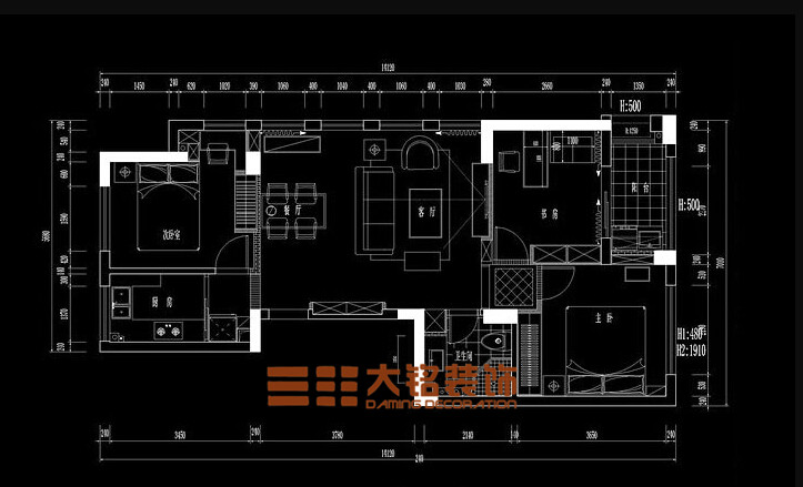 永威南樾115平方三室两厅一卫设计效果图.