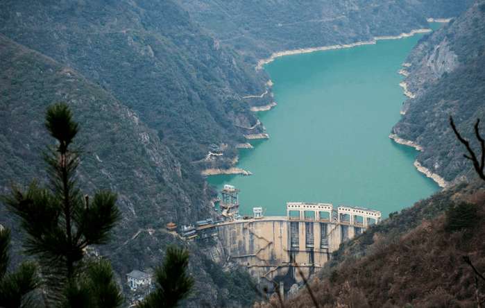 航拍汉中褒河水库, 青山绿水蓝天