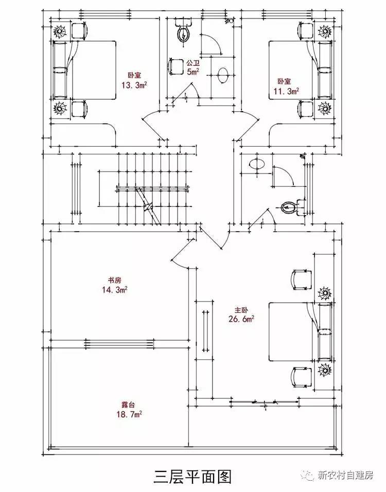 乡镇街道带门面自建房设计图,左右不开窗