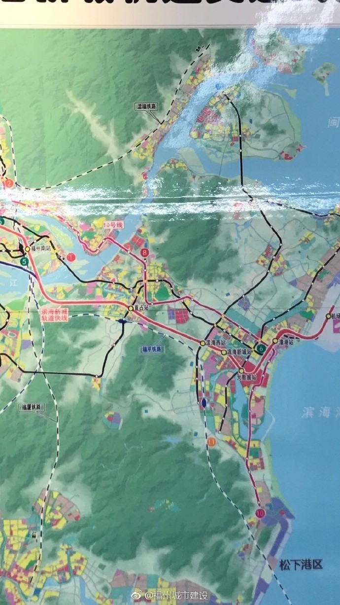 图示方案中新增地铁10号线(中心城区-马尾-滨海新城,起自台江区中央