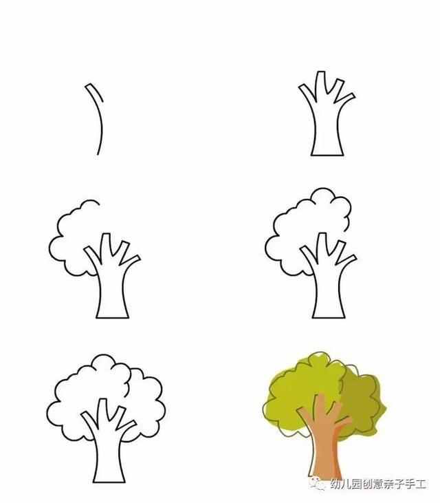 儿童简笔画: 一步一步, 教你画出小树的成长历程