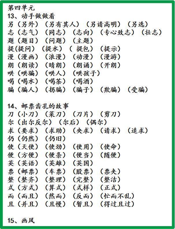 小学全部组词知识集锦,哪还要教材