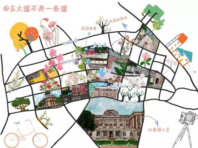 一路一景 百花争春 来一张五大道赏花地图 您先备着↓↓↓