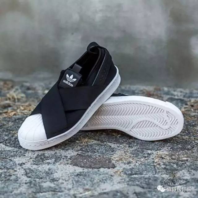 【林心如同款】adidas superstar slip on贝壳头交叉绑带一脚蹬女板鞋