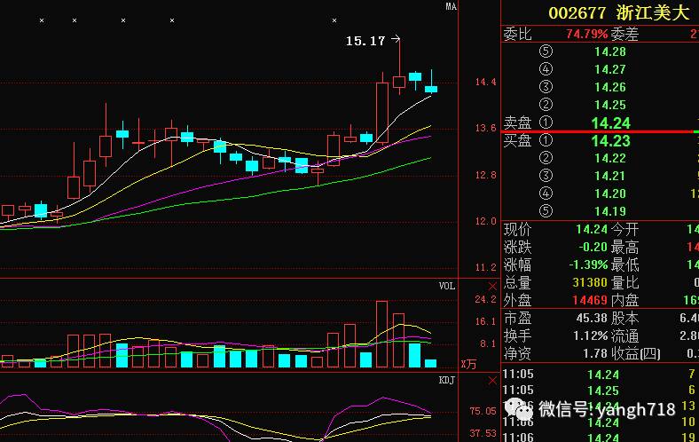 今天给大家带来的这只股票是--浙江美大002677