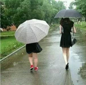 同样是黑短裙撑伞的背影↓