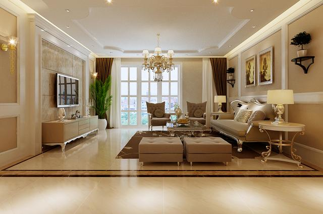 客厅高档大气,大气的吊顶设计,华丽的欧式家具,提高着整个客厅的档次.