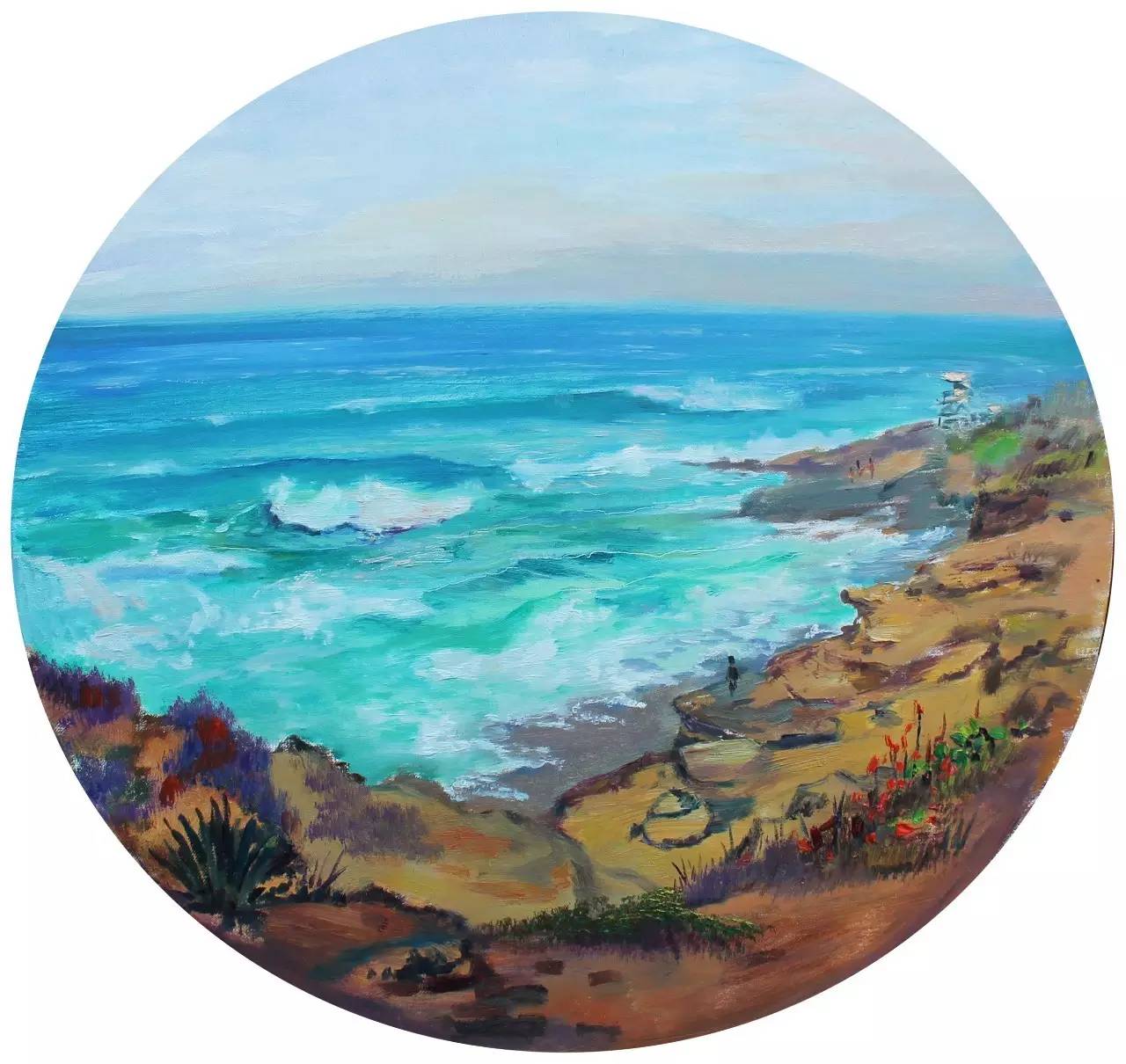 《美国圣迭戈写生作品:海4号》布面油画 直径70cm圆形 2016年