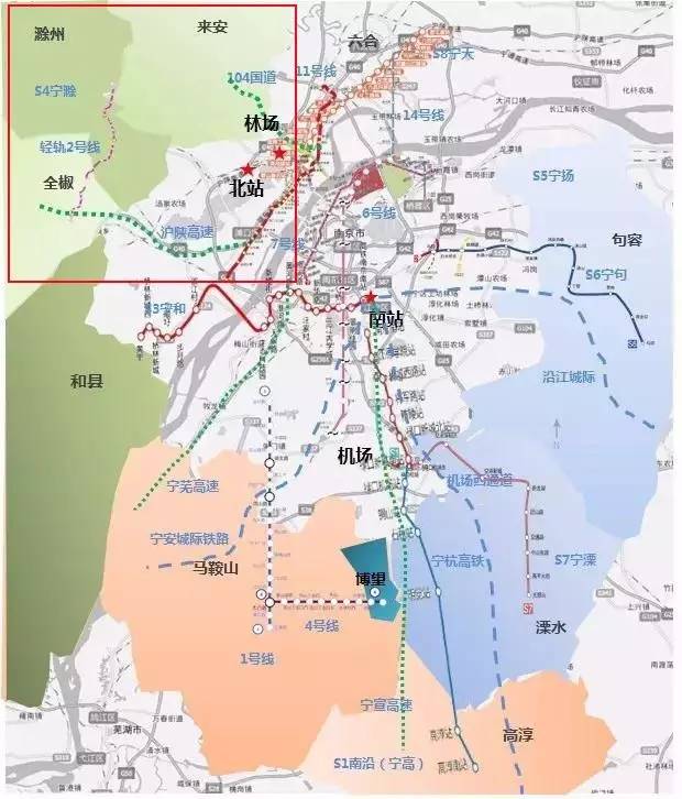 来安:104国道直达江北新区;预计2021年建成宁滁轻轨(s4)连接来安和