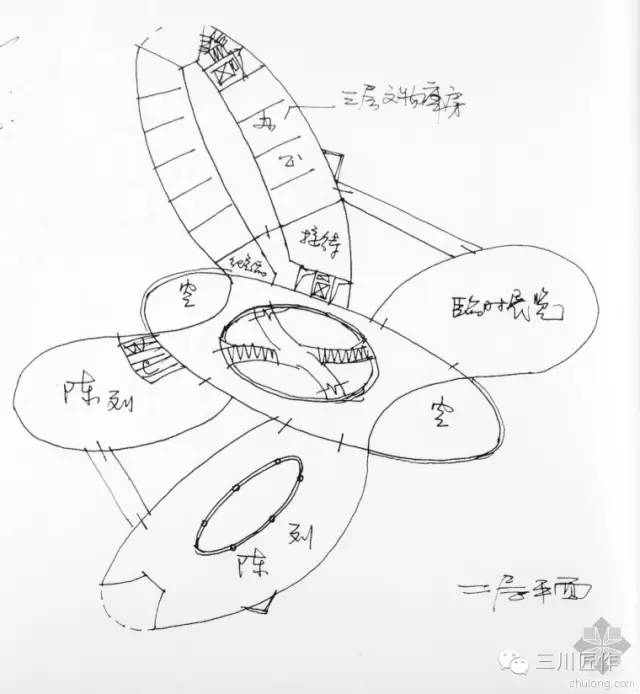 青浦博物馆设计师手绘一层草图青浦博物馆的内部空间