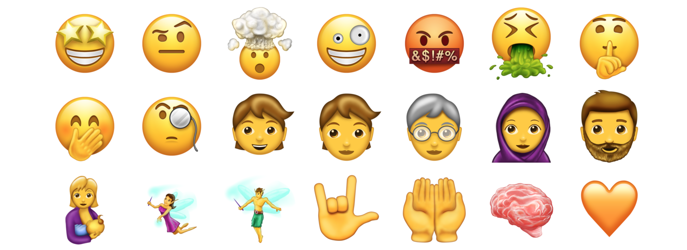 新的 emoji 表情包进一步丰富了面部表情和肢体动作,可以看到「挤眉弄