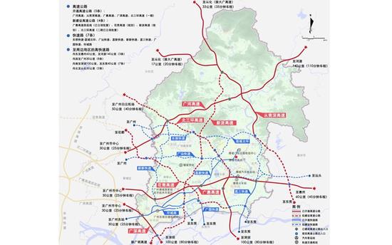 高速公路网和快速路网 "三半环":花莞高速,北三环高速,从莞深高速;"