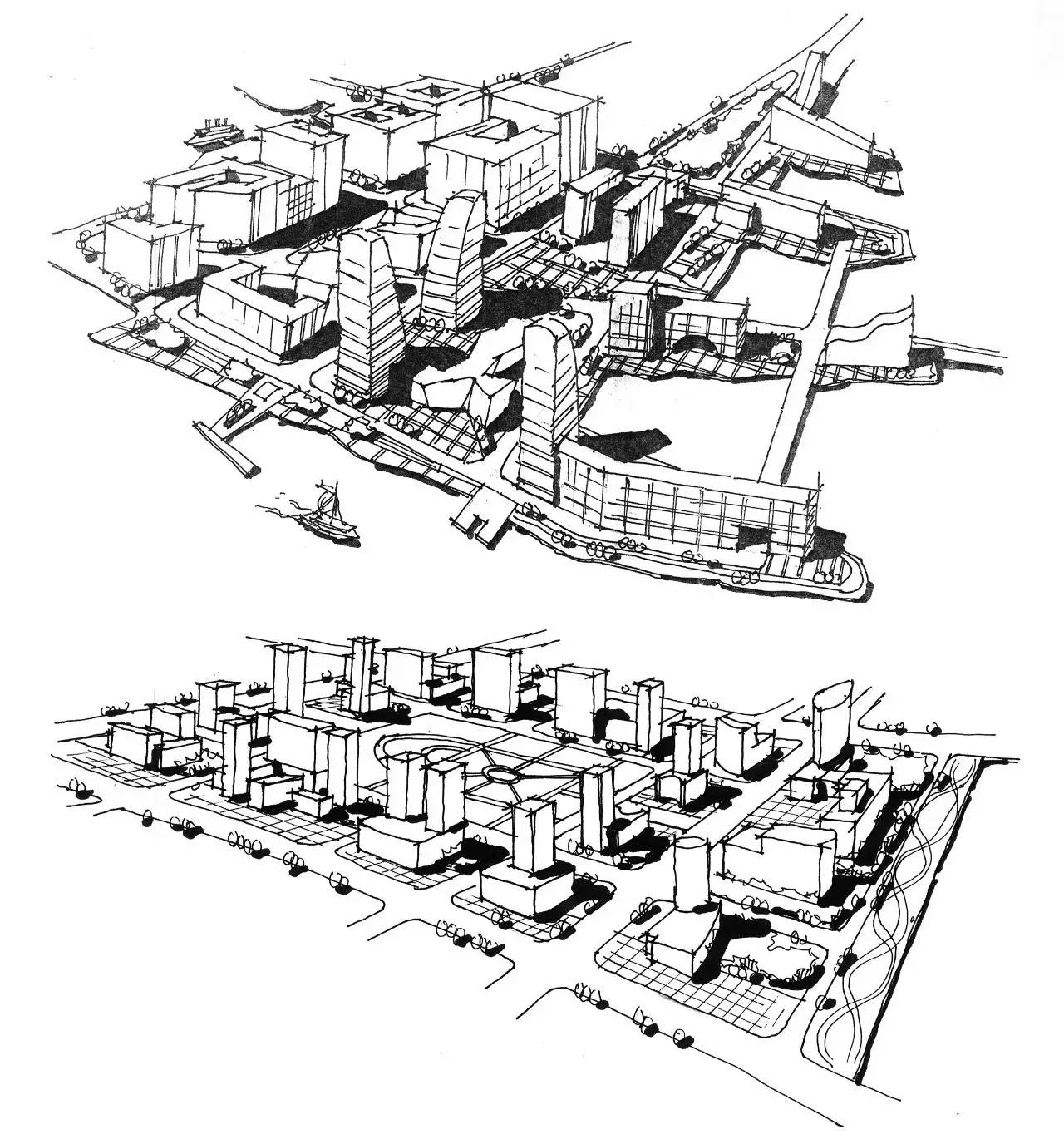 他画了近100张建筑鸟瞰手绘没有华丽的笔触但绝对实用