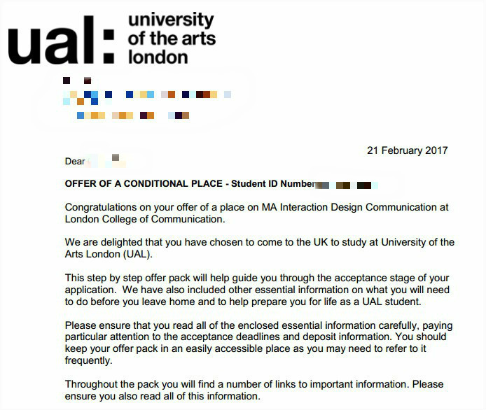 双非80%喜获英国伦敦艺术大学UAL硕士offer!