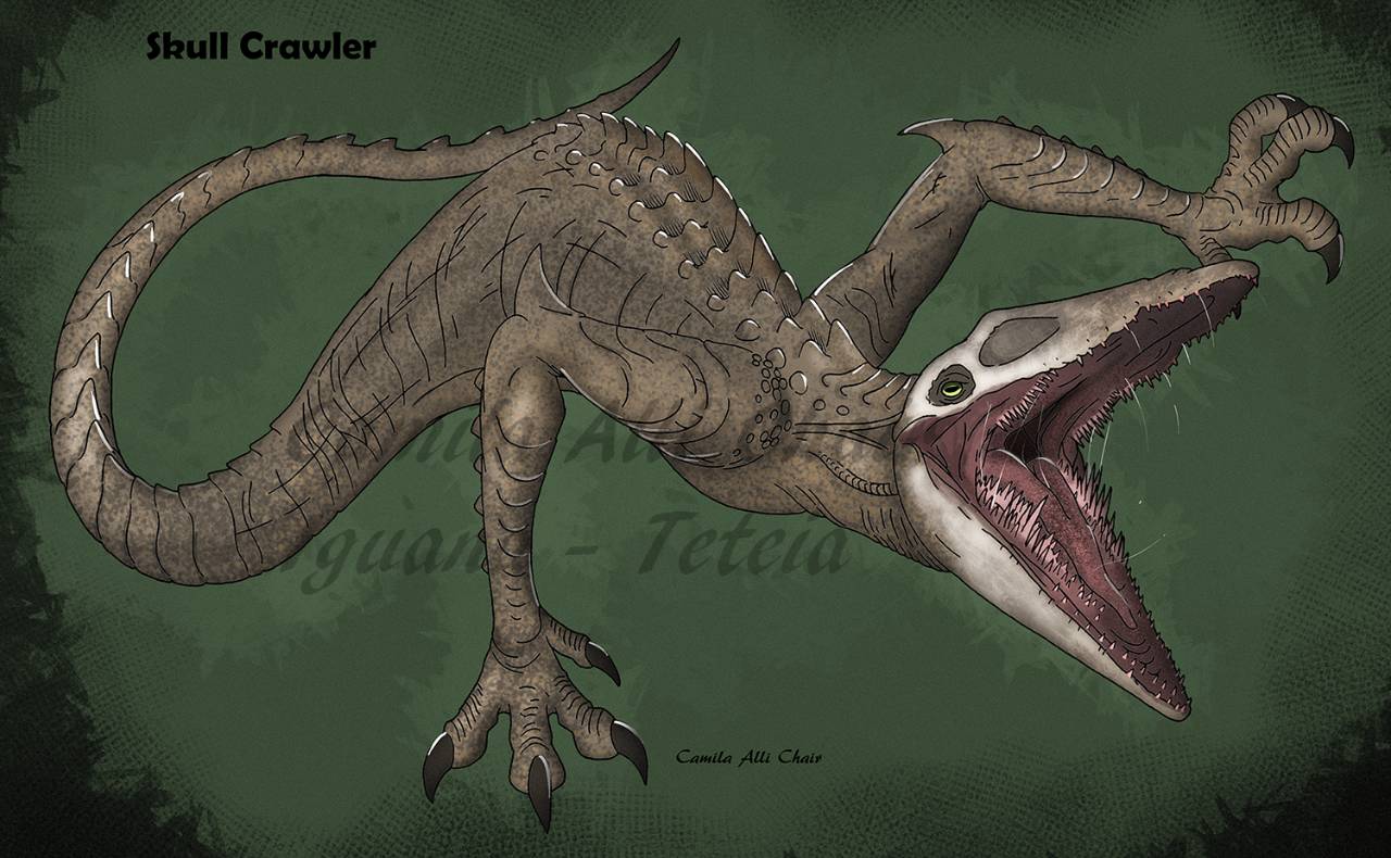 蜥蜴的本名叫skullcrawler,译为"骷髅行者",名字很霸气~也迎合骷髅岛