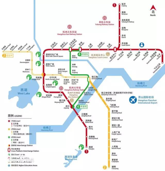 杭州已开通地铁线路图